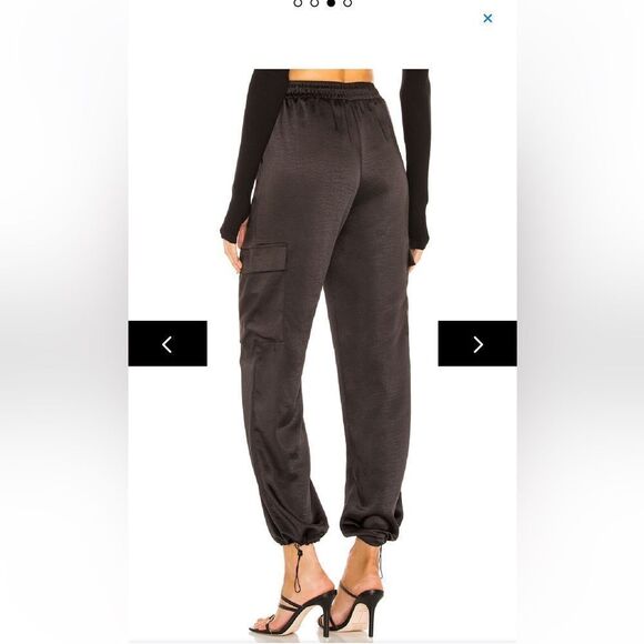 Superdown Rita Cargo Pants Black satin track jogger pull on Revolve M - Picture 4 of 9